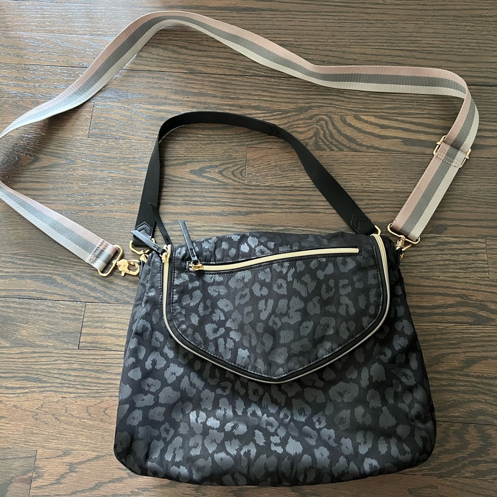 Stella & Dot Black and Gray Leopard Crossbody Bag